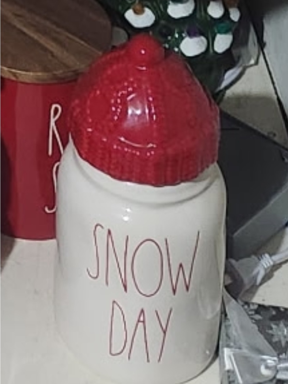 Rae Dunn Red & White "SNOW DAY" Holiday Canister